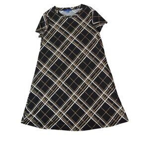 Apt. 9 Womens Black  Tan Plaid A Line Dress Size L Polyester Spandex Blend